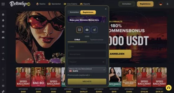 Betswap Casino-Registrierung