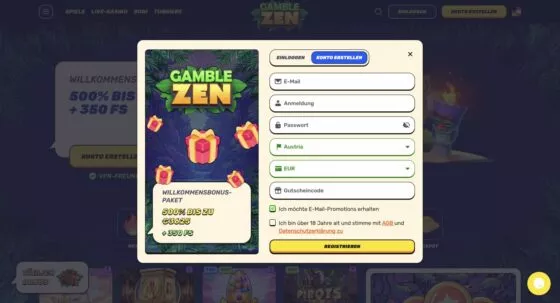 Gamblezen Casino-Registrierung