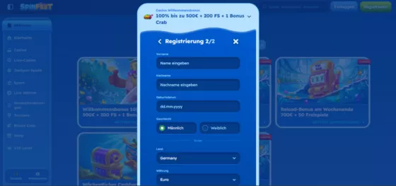 SpinFest Casino-Registrierung