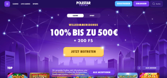 Screenshot der Hauptseite von Polestar Casino