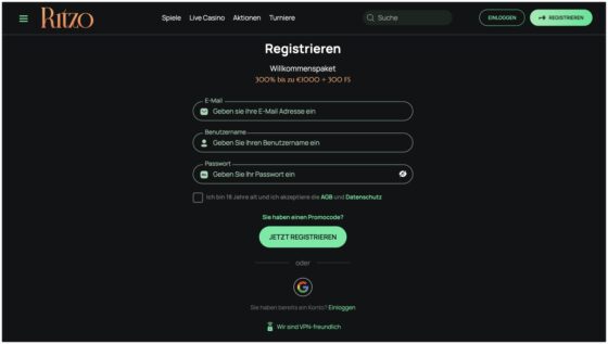 Ritzo Registrierung