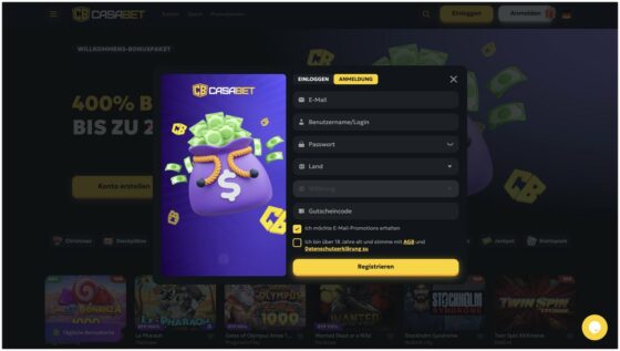 Registrierung bei Casabet