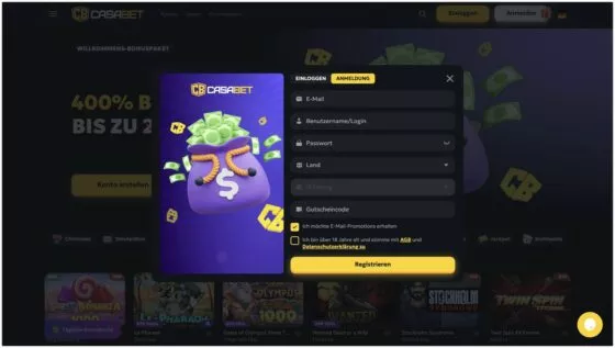 Casabet Casino-Registrierung