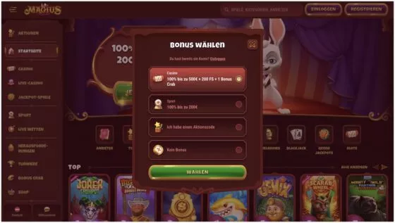 Magius Casino-Registrierung