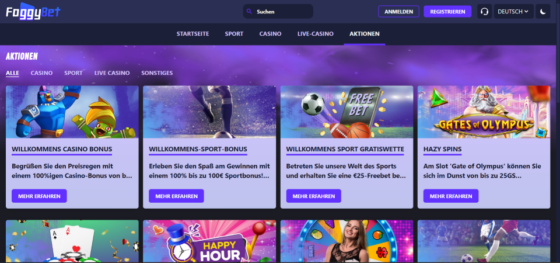 Aktionsseite von Foggybet Casino
