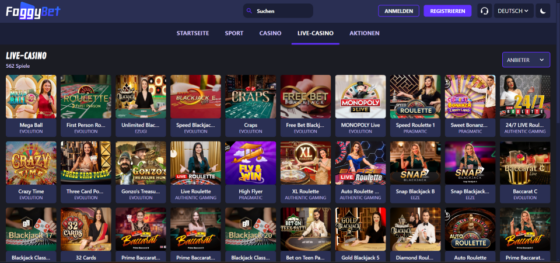 Live- Kasino Seite von Foggybet Casino