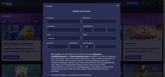 FoggyBet Casino-Registrierung