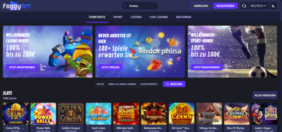 Hauptseite von Foggybet Casino