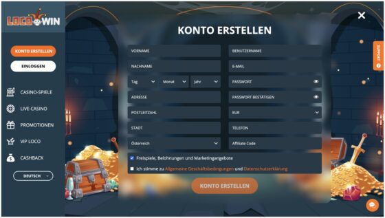 Locowin Casino-Registrierung