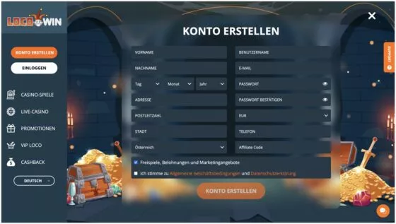 Locowin Casino-Registrierung
