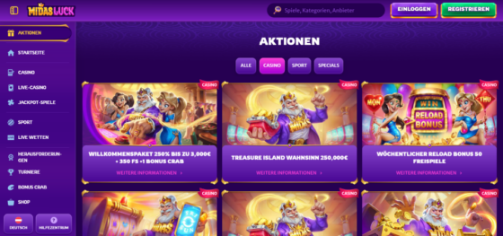 Aktionsseite von MidasLuck Casino