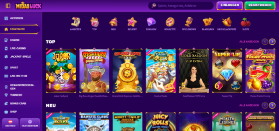 Hauptseite von MidasLuck Casino