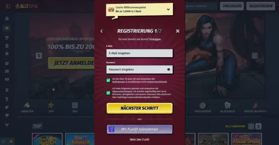 AllySpin Casino-Registrierung