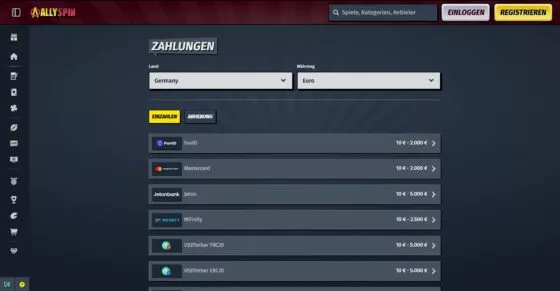 AllySpin Casino-Zahlungsmethoden