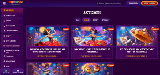 Aktionen Seite von DuoSpin Casino