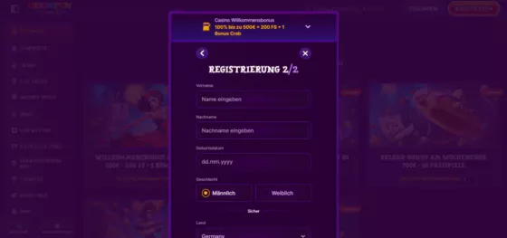 DuoSpin Casino-Registrierung