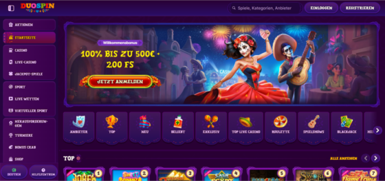 Hauptseite von DuoSpin Casino