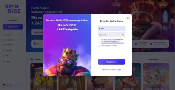 SpinRise Casino-Registrierung