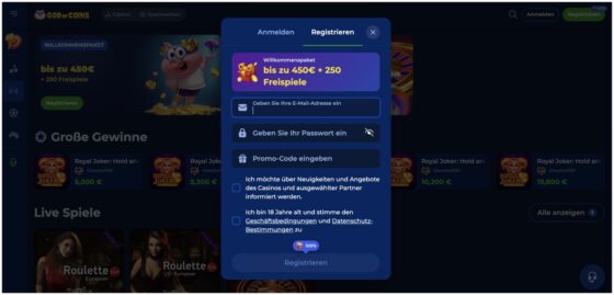 God Of Coins Casino-Registrierung
