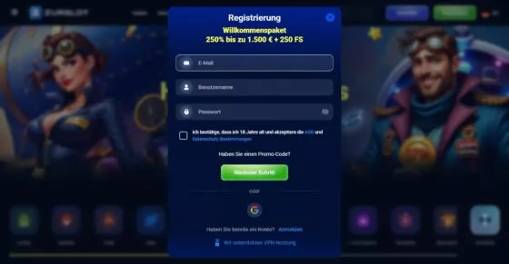 AzurSlot Casino-Registrierung