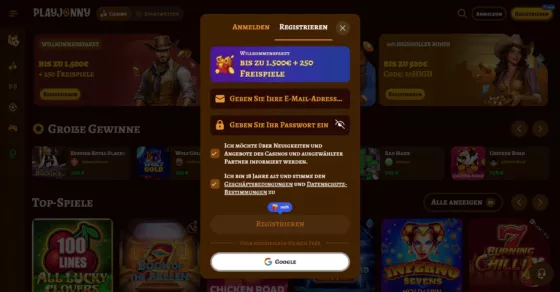 Playjonny Casino-Registrierung