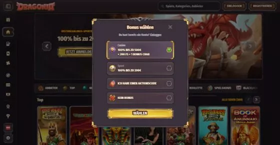 Dragonia Casino-Registrierung
