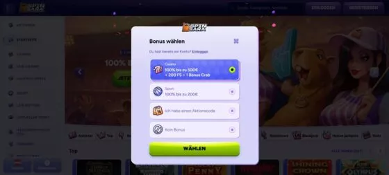 Spinbara Casino-Registrierung