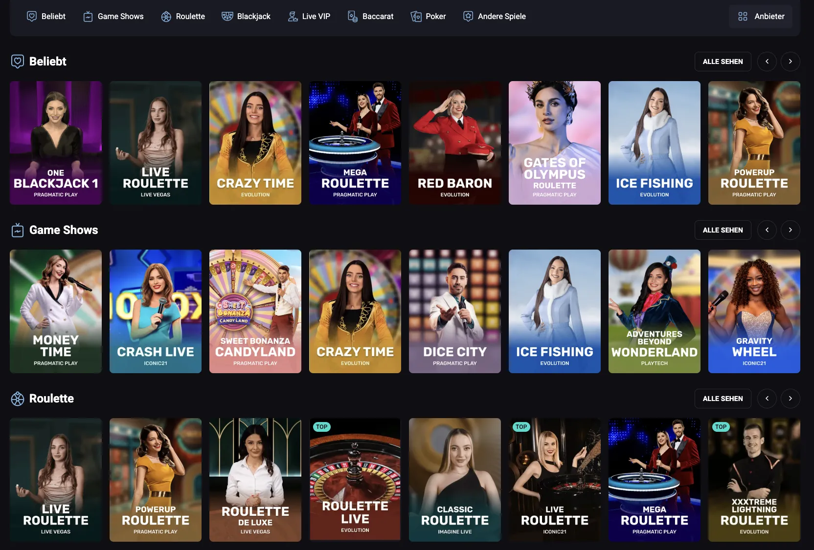 Der Live-Casino-Bereich von SlotLounge