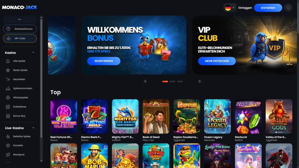 MonacoJack Casino Test 2025 Österreich | 2.500 € Bonus & 275 FS