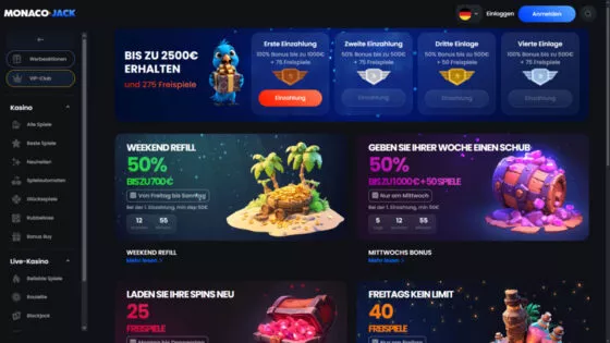 MonacoJack Casino-Aktionen