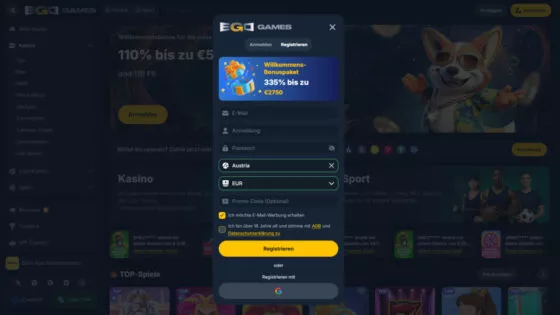 EgoGames Casino-Registrierung