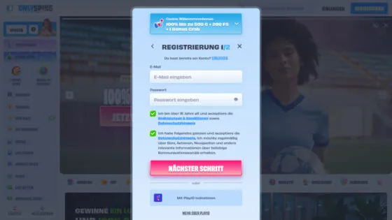 Onlyspins Casino-Registrierung