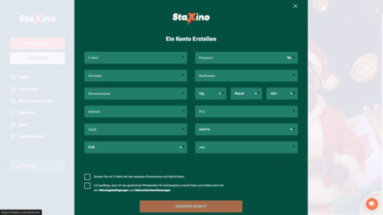 Staxino Anmeldung