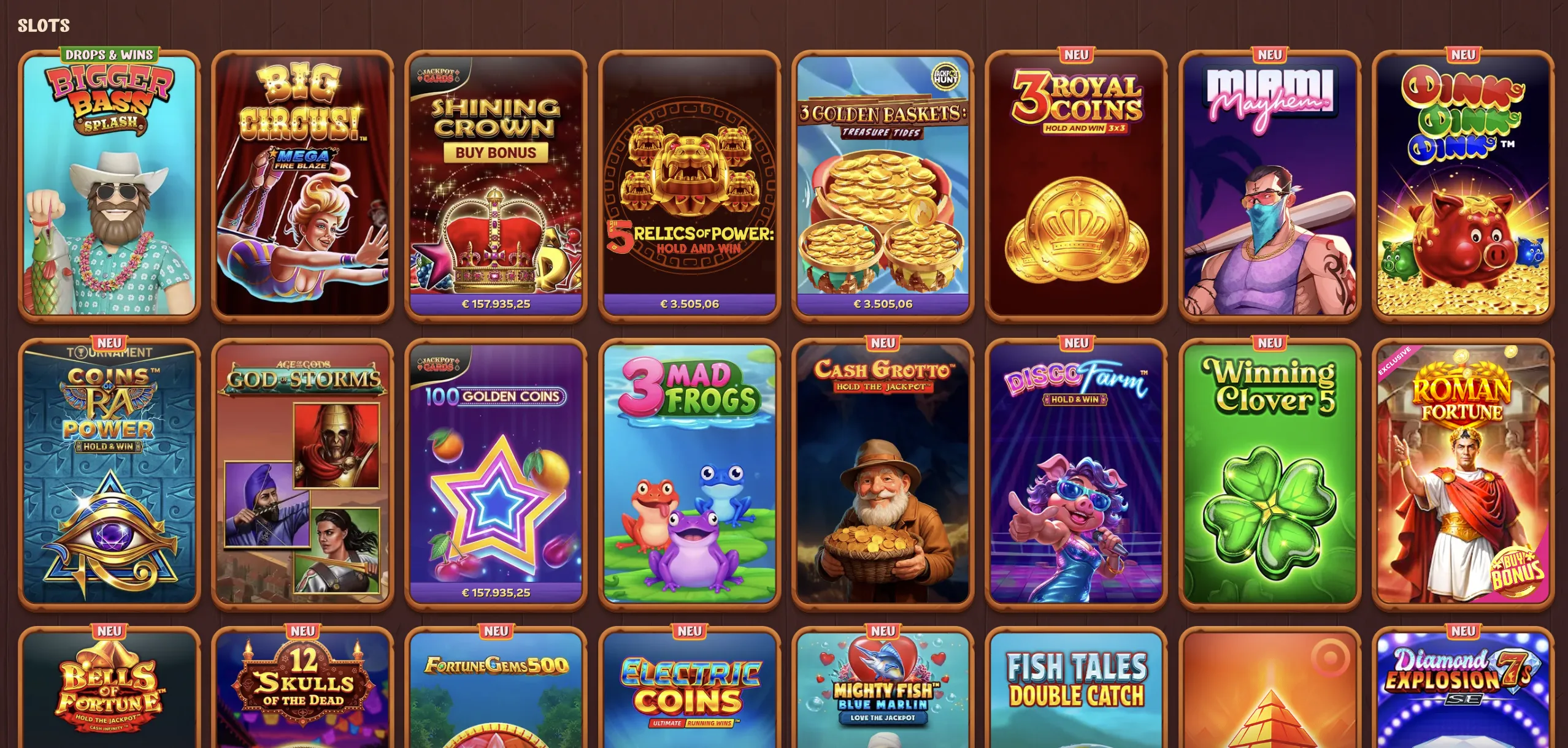 Spielautomaten im Spielekatalog des Roostino Casinos